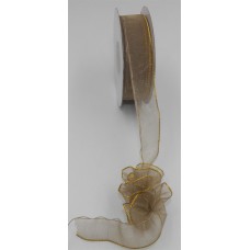 .875 Inch Champagne Pull A Bow Ribbon With A Gold Stripe Accent, 7/8 Inch x 25 Yards (Lot of 1 Spool) SALE ITEM